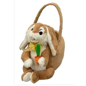 Bunny Easter Basket Stuffed Plush Rabbit Vintage 13.5" x 12" Easter Egg Hunting